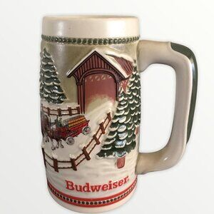 Budweiser Beer Stein by Ceramarte Covered Bridge, Anheuser-Busch Mug 1984